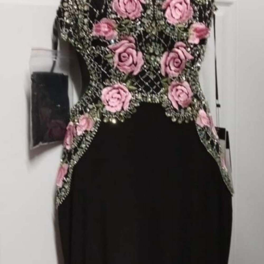 Chic Black Dress with Pink Floral Accents